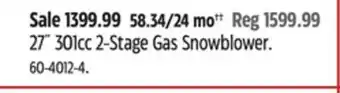 Canadian Tire Yardworks 27" 301cc 2-stage gas snowblower offer