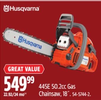 Canadian Tire Husqvarna 445e 50.2cc gas chainsaw, 18" offer