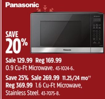 Canadian Tire Panasonic 0.9 cu-ft microwave offer