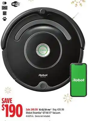 Canadian Tire Irobot roomba 671 wi-fi vacuum offer
