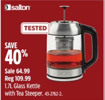 Canadian Tire Salton 1.7l glass kettle with tea steeper offer