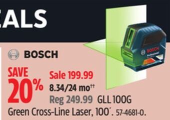 Canadian Tire Bosch gll 100g green cross-line laser, 100´ offer