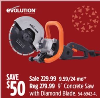 Canadian Tire Evolution 9" concrete saw with diamond blade offer