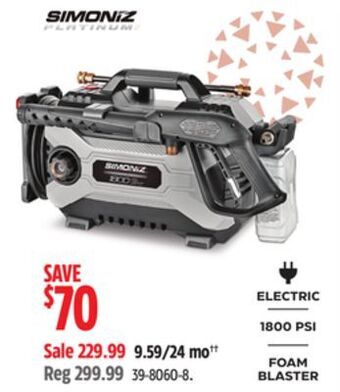 Canadian Tire Simoniz 1800 psi 2.0 gpm corded cold water brushed electric pressure washer w/ foam blaster offer