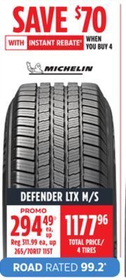Canadian Tire Michelin defender ltx m/s tires offer