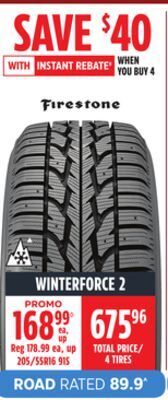 Canadian Tire Firestone winterforce 2 tires offer