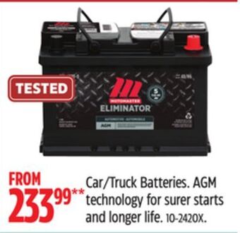 Canadian Tire Motomaster eliminator car/truck batteries offer