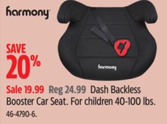 Canadian Tire Harmony dash backless booster car seat offer