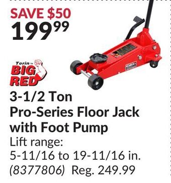 Princess Auto 3-1/2 ton pro-series floor jack with foot pump lift range offer