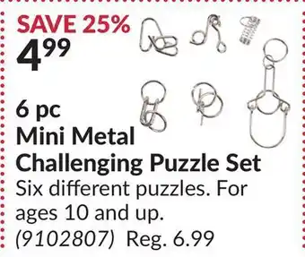 Princess Auto 6 pc mini metal challenging puzzle set offer