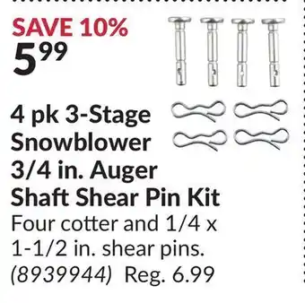 Princess Auto 4 pk 3-stage snowblower 3/4 in. auger shaft shear pin kit offer