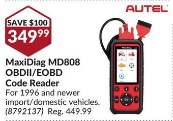 Princess Auto Maxidiag md808 obdii/eobd code reader offer