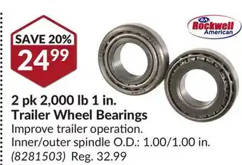 Princess Auto 1 in. trailer wheel bearings offer