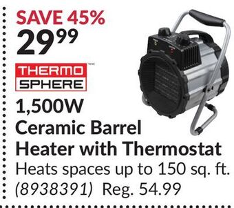 Princess Auto 1,500w ceramic barrel heater with thermostat offer