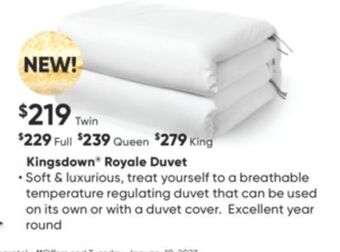 Sleep Country Kingsdown royale duvet offer