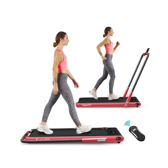 Best Buy Superfit 2.25hp 2 in 1 folding treadmill w/bluetooth speaker, remote control - fits under desk or bed - red offer