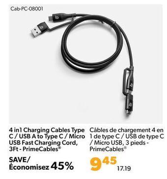 Shopper+ 4 in1 charging cables type c / usb a to type c / micro usb fast charging cord, 3ft - primecables offer