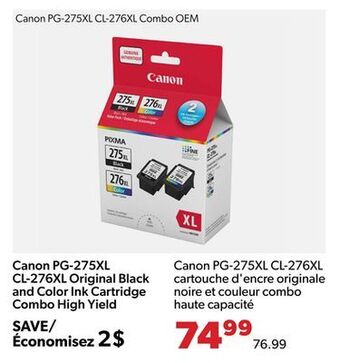 Shopper+ Canon pg-275xl cl-276xl original black and color ink cartridge combo high yield offer