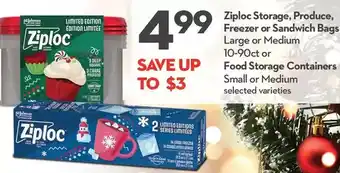 Longo's Ziploc storage, produce, freezer or sandwich bags or food storage containers offer