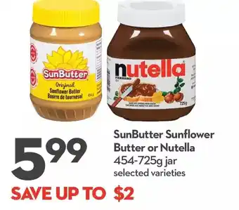 Longo's Sunbutter sunflower butter or nutella offer