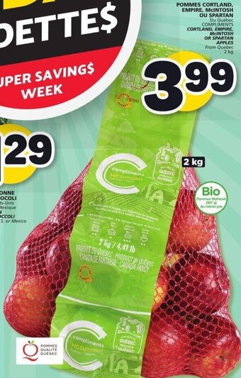 IGA Compliments Cortland, Empire, McIntosh or Spartan Apples offer