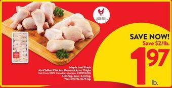 Walmart Maple leaf fresh air-chilled chicken drumsticks or thighs offer