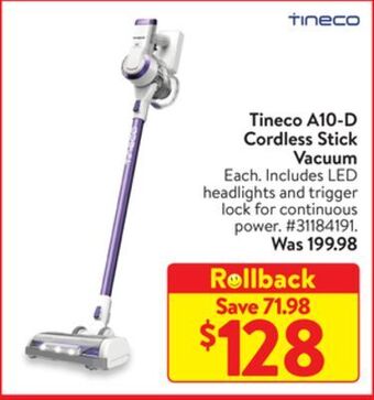 Walmart Tineco a10-d cordless stick vacuum offer
