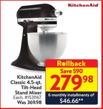 Walmart Kitchenaid classic 4.5-qt. tilt-head stand mixer offer