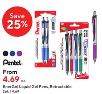 Staples Pentel® energel liquid gel pens, retractable offer