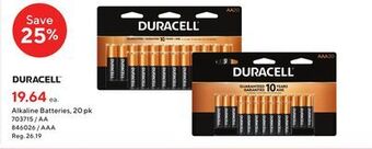 Staples Duracell alkaline batteries 20 pk offer