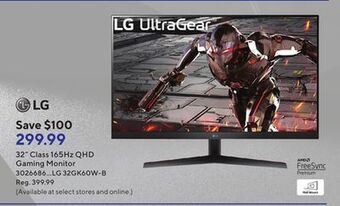 Staples Lg 32" class 165hz qhd gaming monitor offer