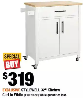 Home Depot Stylewell 32" kitchen cart in white offer