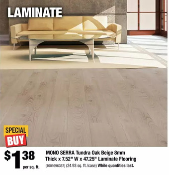 Home Depot Mono serra tundra oak beige 8mm thick x 7.52" w x 47.25" laminate flooring offer