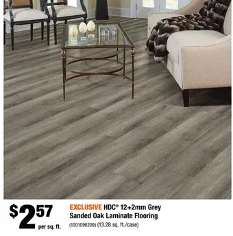 Home Depot Hdc 12+2mm grey sanded oak laminate flooring offer