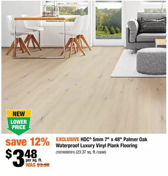 Home Depot Hdc 5mm 7" x 48" palmer oak waterproof luxury vinyl plank flooring offer