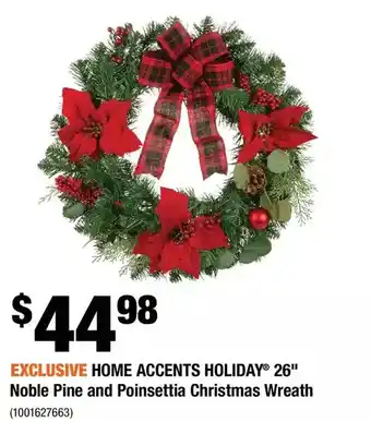 Home Depot Home accents holiday 26" noble pine and poinsettia christmas wreath offer