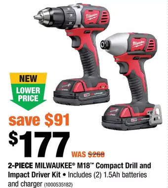 Home Depot 2-piece milwaukee m18 compact drill and impact driver kit offer