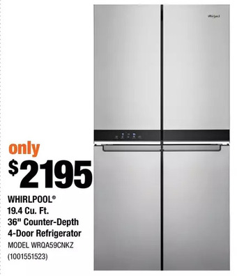 Home Depot Whirlpool 19.4 cu. ft. 36" counter-depth 4-door refrigerator offer