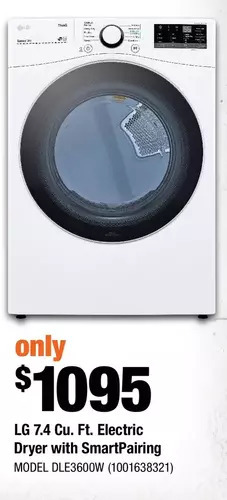Home Depot Lg 7.4 cu. ft. electric dryer with smartpairing offer