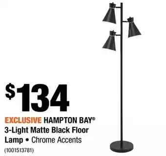 Home Depot Hampton bay 3-light matte black floor lamp offer