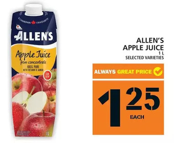 Food Basics Allen's apple juice offer