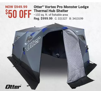 Cabela's Otter vortex pro monster lodge thermal hub shelter offer