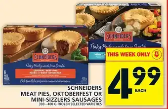 Food Basics Schneiders meat pies, oktoberfrest or mini-sizzlers sausages offer
