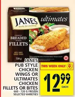 Food Basics Janes pub style wings or ultimates chicken fillets or bites offer
