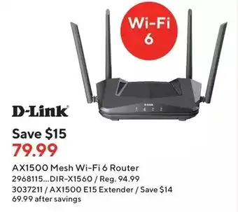 Staples D-link ax1500 mesh wi-fi 6 router | ax1500 e15 extender offer