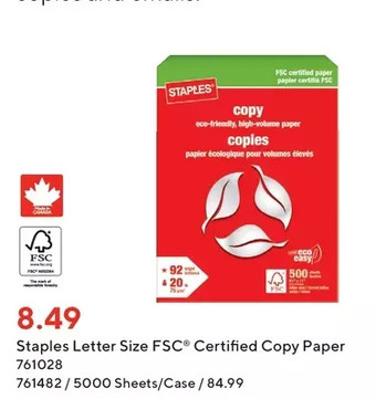 Staples Staples letter size fsc certified copy paper offer
