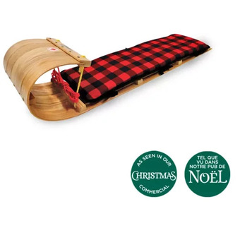 Canadian Tire 4' wooden toboggan with plaid seat pad offer