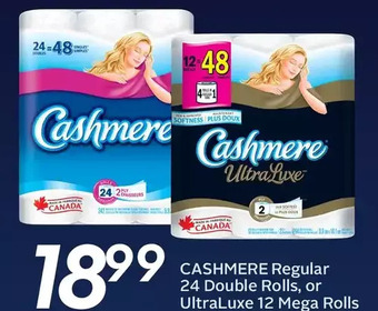 Sobeys Cashmere regular 24 double rolls or ultraluxe 12 mega rolls offer