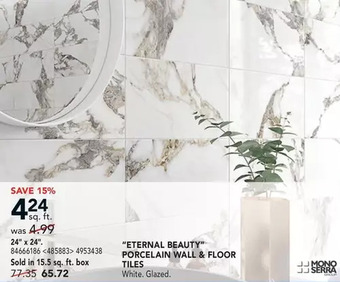 RONA Mono serra "eternal beauty" porcelain wall & floor tiles. 24" x 24" offer