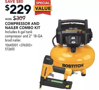 RONA Bostitch compressor and nailer combo kit offer